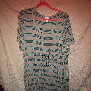 LULAROE CARLY -EUC 3XL GREY WITH TEAL STRIPE